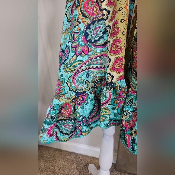 ASHLEY TAYLOR Paisley Silk Blend Halter Dress In Blue/yellow Mult. Size O/S NWT - Picture 6 of 11